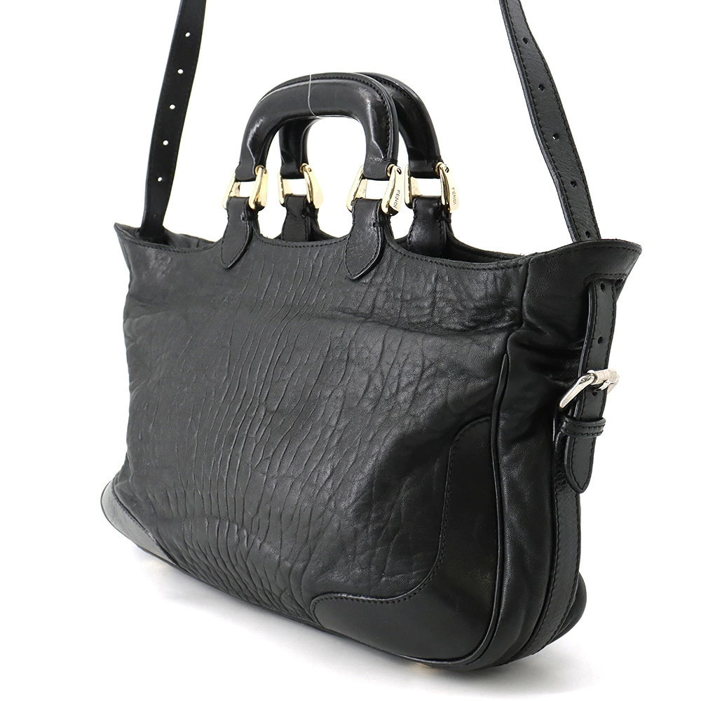 Fendi shoulder leather bag black handbag Black